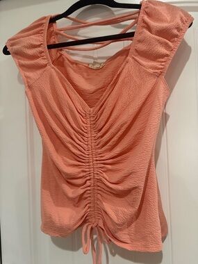 Gathered Peach Blouse with Strappy Back